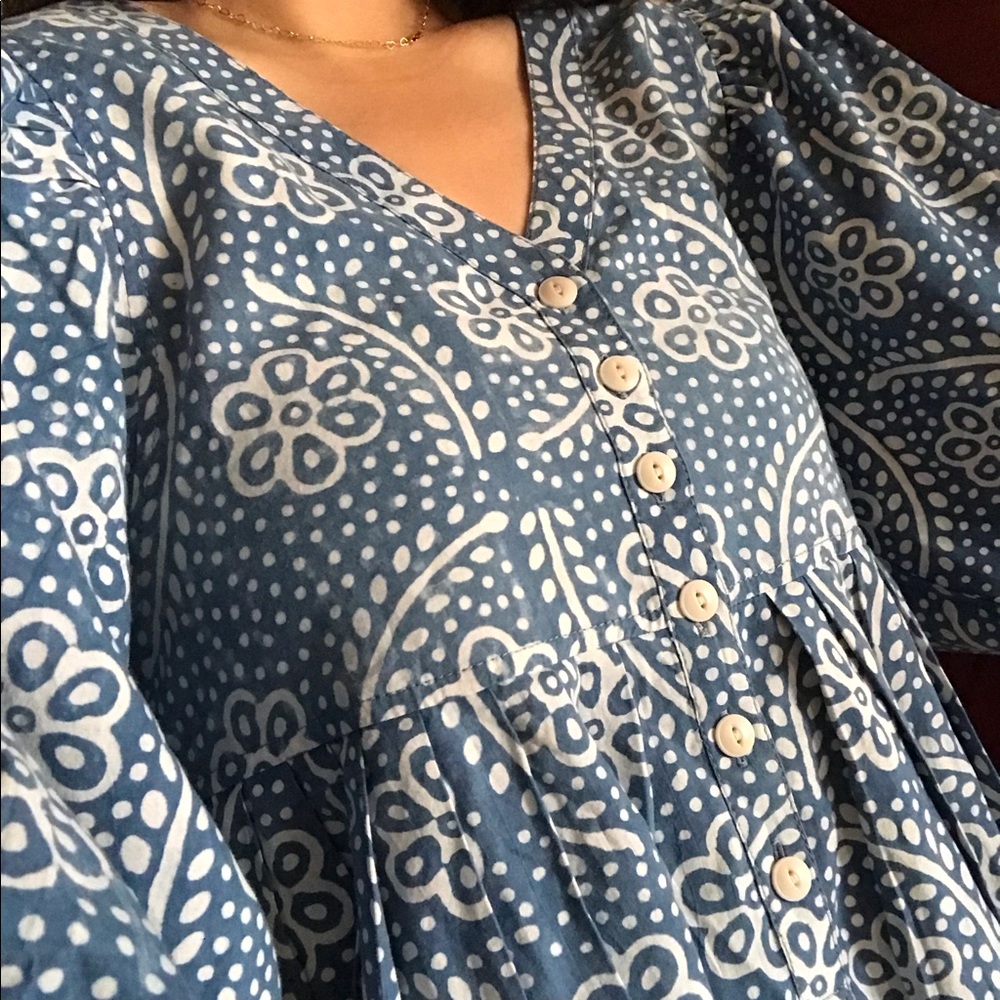 MADEWELL | Bubble-Sleeve Button-Front Mini Dress in Indigo Paisley - Sz S - NWT!